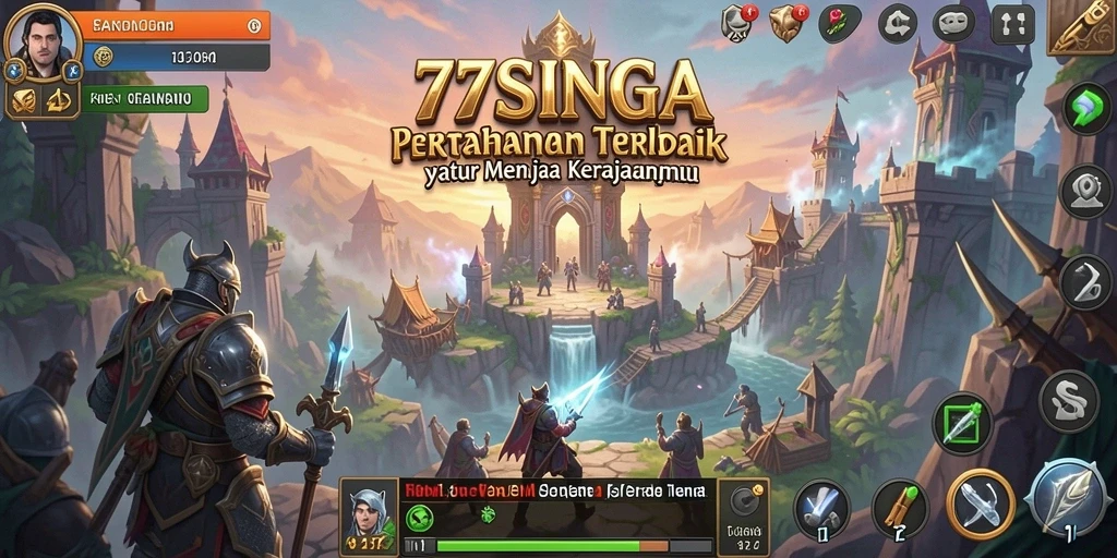 Screenshot menunjukkan aksi pertahanan menara yang epik dalam 77SINGA.