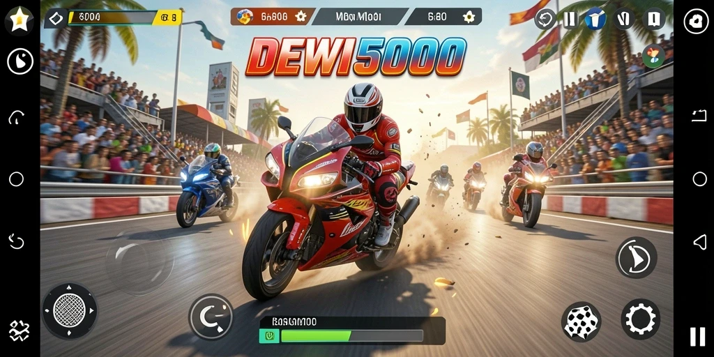 Tampilan gameplay seru dalam balapan motor DEWI5000.