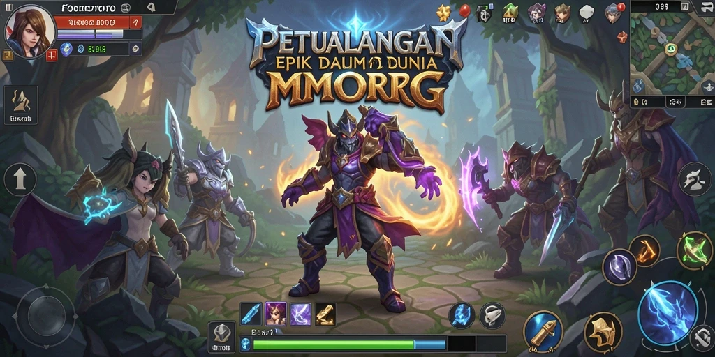 Tampak gameplay FOMOTOTO dengan pertarungan seru dalam dunia MMORPG.