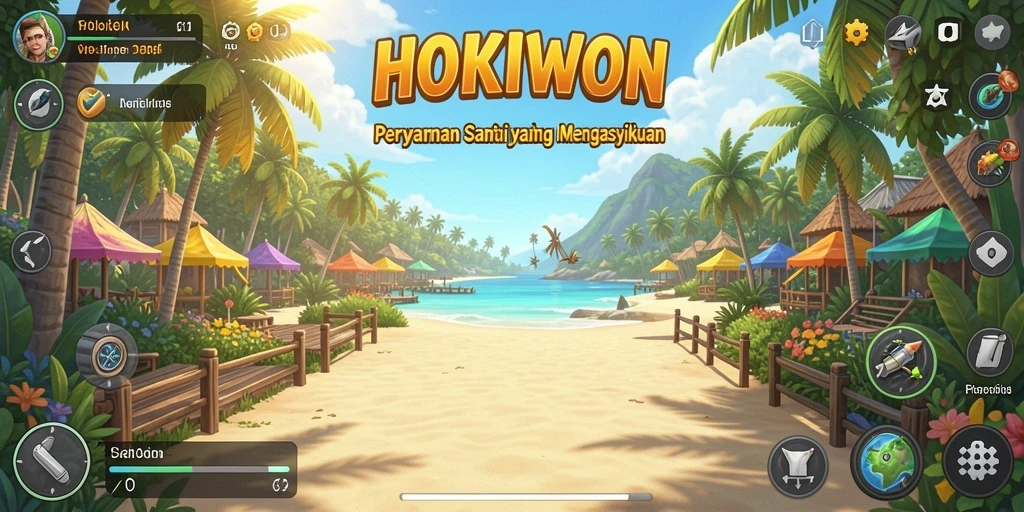 Tampilan gameplay HOKIWON yang penuh warna dan menyenangkan.