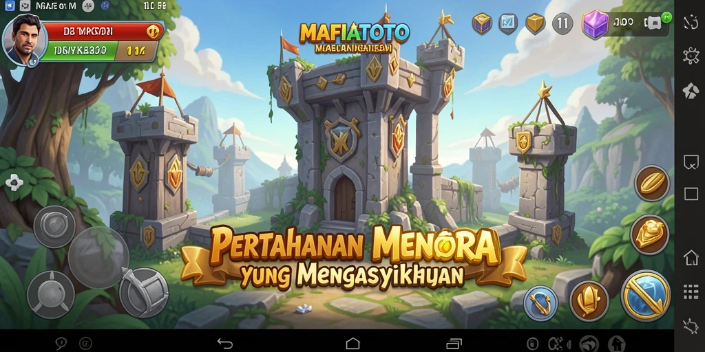 Tampilan menara dan musuh di gameplay MAFIATOTO yang mendebarkan.