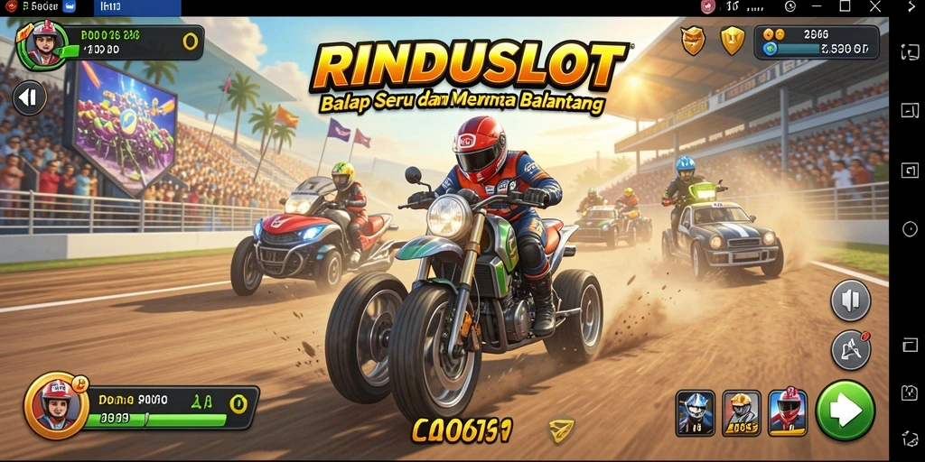 Screenshot gameplay RINDUSLOT dengan balapan intens di lintasan.
