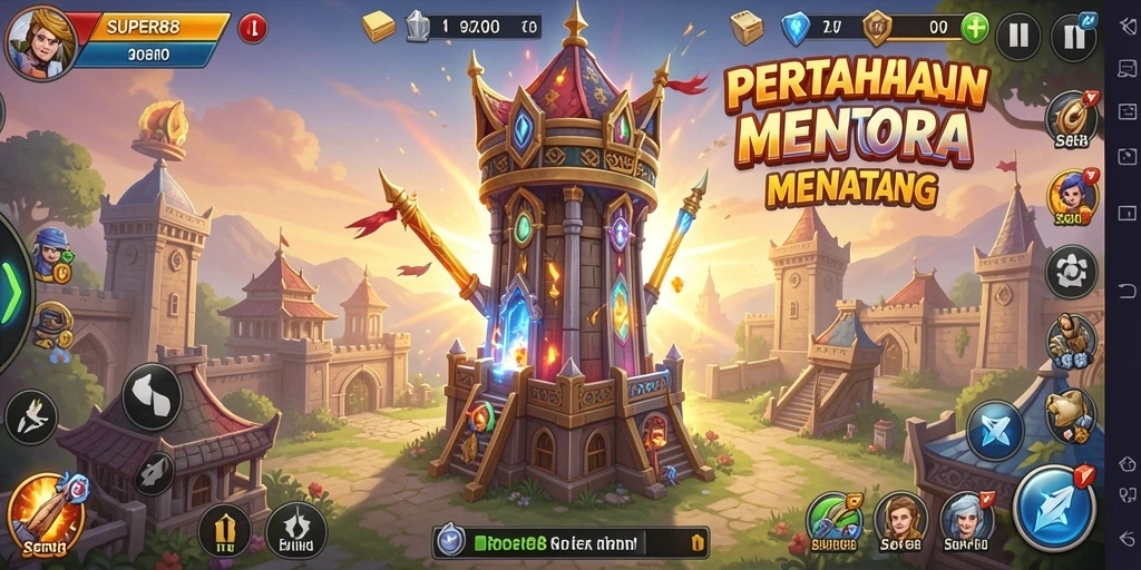 Tampilan screenshot utama SUPER88 menunjukkan aksi mendebarkan dalam gameplay Tower Defense.